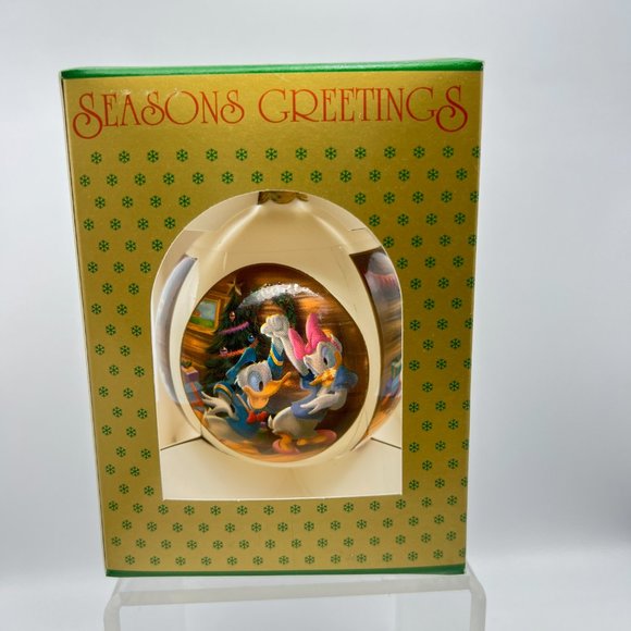 Disney SEASONS GREETINGS Glass Ball Ornament Mickey Minnie Donald Daisy 2000 NEW - Picture 4 of 8